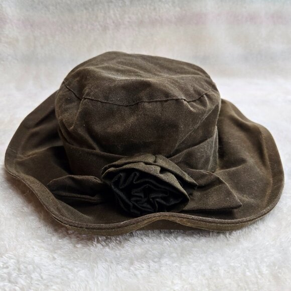 Barbour Waxed Cotton Hat w/ Flower Accent - Picture 1 of 4